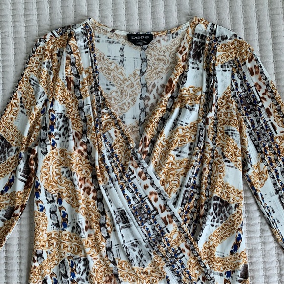 Bebe chain print wrap top blouse - Picture 2 of 3
